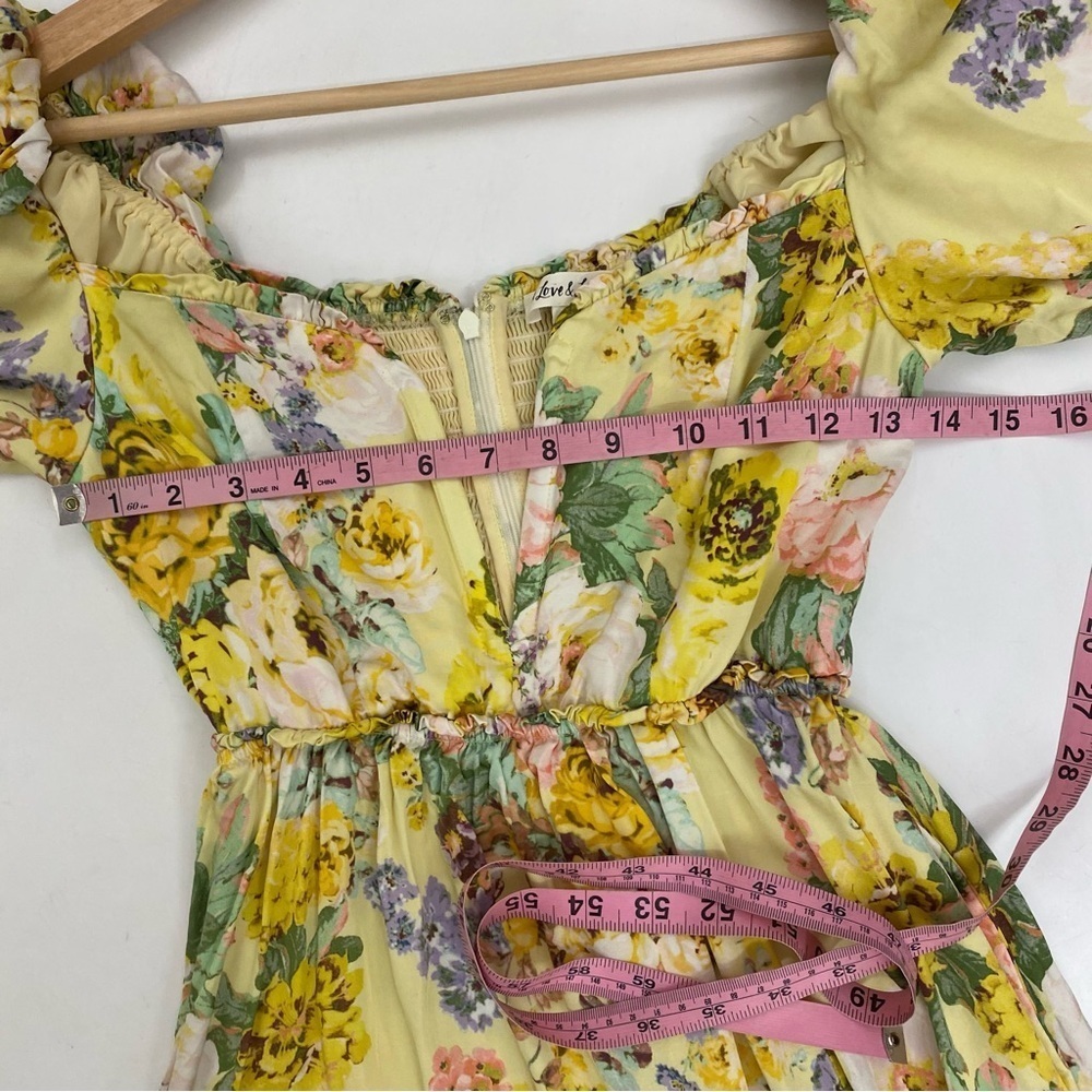 For Love‎ & Lemons || Leigh Floral Midi Dress Plunge V-Wire Yellow Small - Picture 5 of 12